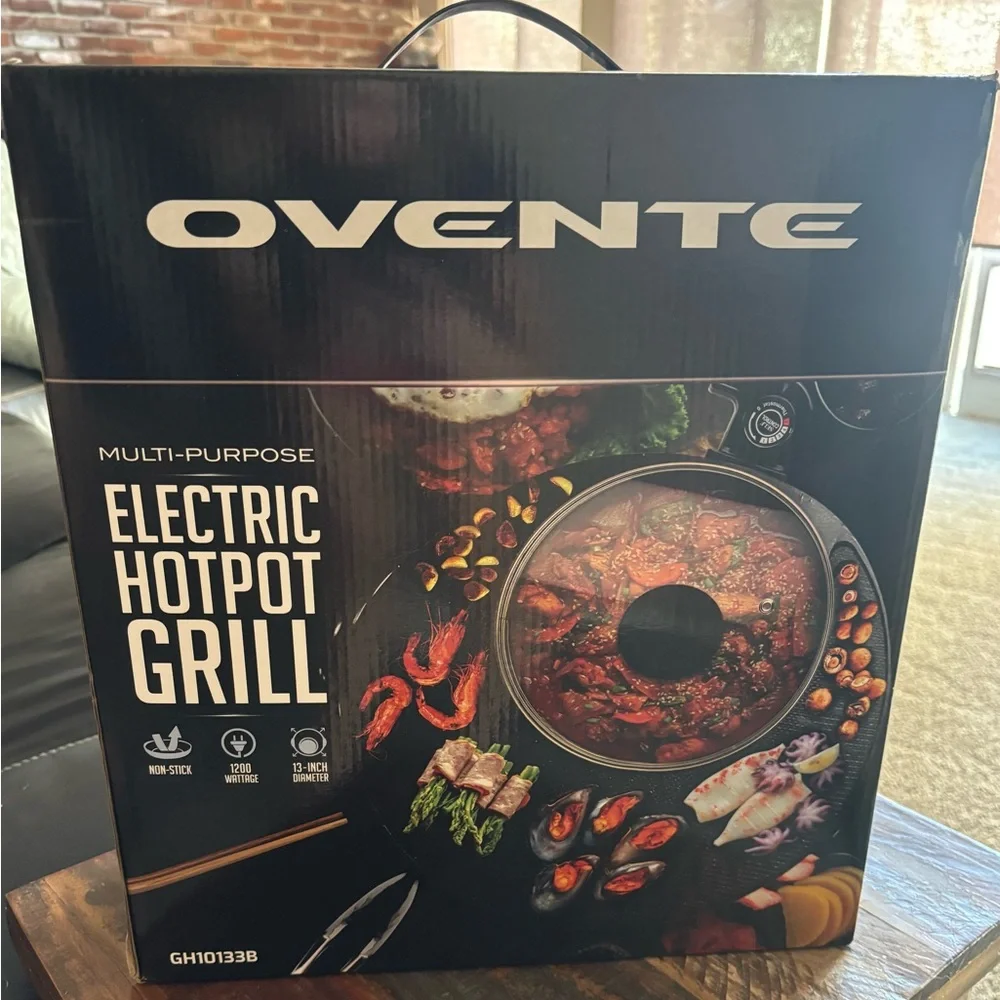 Ovente Multi-Purpose Electric Hotpot Grill in Black